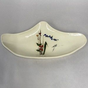 Barbara Baatz Hand Crafted Ceramic Curved Stylized Floral Trinket Dish - Signed